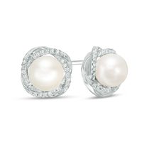 Vera Wang Love Collection 7.5-8.0mm Freshwater Cultured Pearl and 0.18 CT. T.W. Diamond Stud Earrings in Sterling Silver|Peoples Jewellers