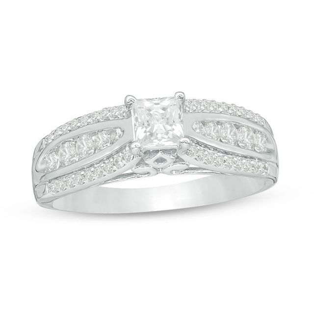 0.85 CT. T.W. Certified Canadian Princess-Cut Diamond Multi-Row Engagement Ring in 14K White Gold (I/I2)