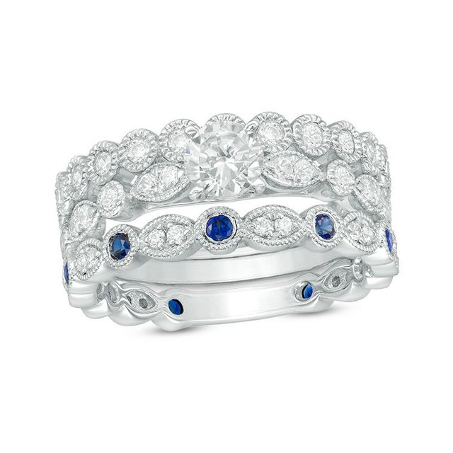1.11 CT. T.W. Certified Canadian Diamond and Blue Sapphire Bridal Set in 14K White Gold (I/I2)|Peoples Jewellers