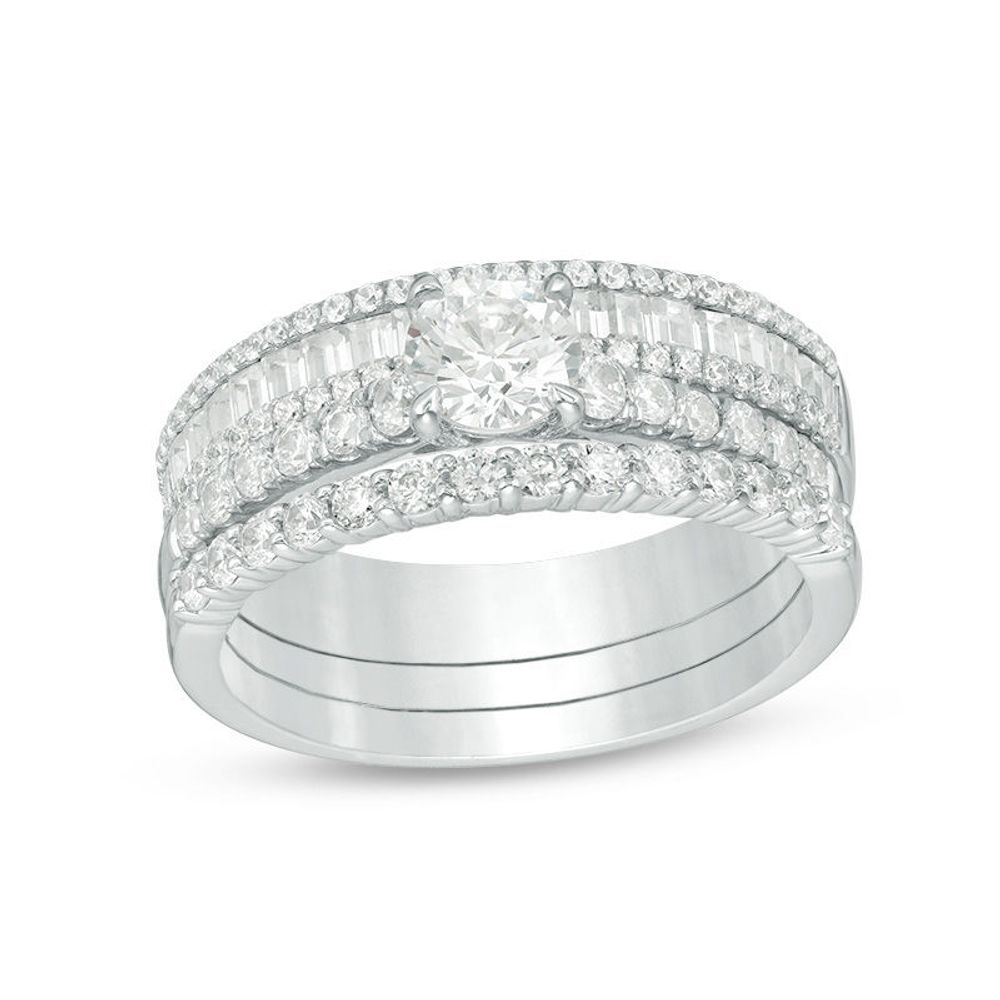 1.45 CT. T.W. Diamond Three Piece Bridal Set in 14K White Gold|Peoples Jewellers