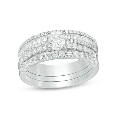 1.45 CT. T.W. Diamond Three Piece Bridal Set in 14K White Gold|Peoples Jewellers