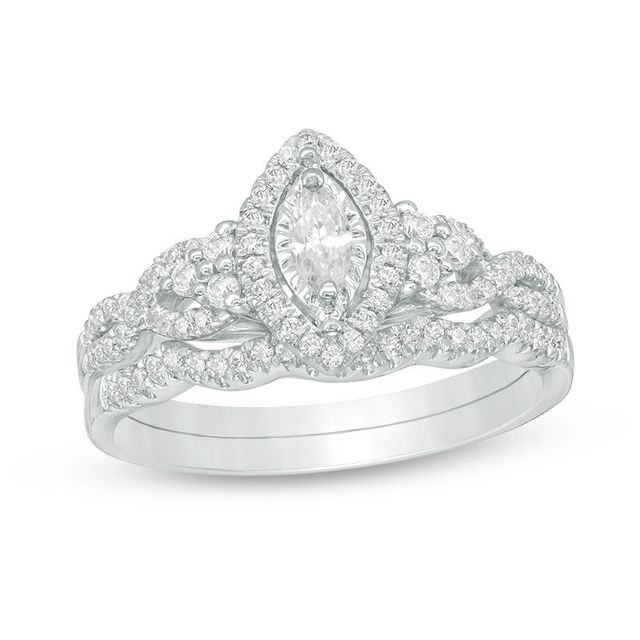 0.45 CT. T.W. Marquise Diamond Frame Tri-Sides Bridal Set in 14K White Gold|Peoples Jewellers