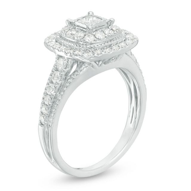 Peoples 0.70 CT. T.W. Princess-Cut Diamond Double Frame Vintage-Style Engagement  Ring in 14K White Gold, Peoples Jewellers