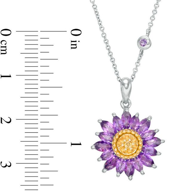 Marquise Amethyst and Citrine Chrysanthemum Pendant in 10K Two-Tone Gold
