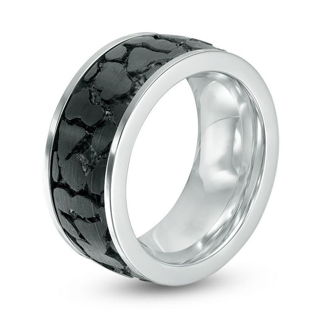 9.0mm Pebble-Centre Textured Wedding Band in Black IP Stainless Steel - Size 10