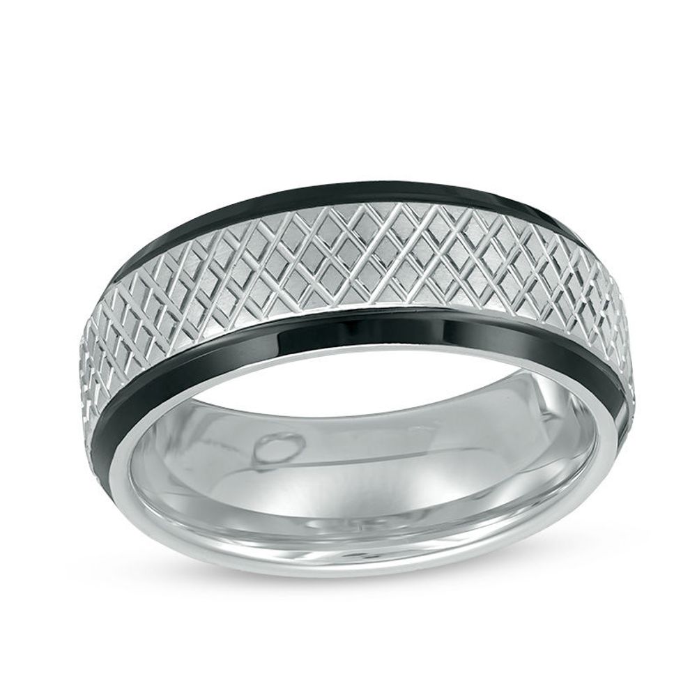 Men's 8.0mm Lattice Comfort Fit Wedding Band in Two-Tone IP Tantalum - Size 10|Peoples Jewellers