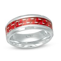 Men's 8.0mm Red Carbon Fibre Comfort Fit Wedding Band in Stainless Steel - Size 10|Peoples Jewellers