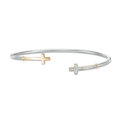 0.065 CT. T.W. Diamond Cross Flex Bangle in Sterling Silver and 10K Gold|Peoples Jewellers