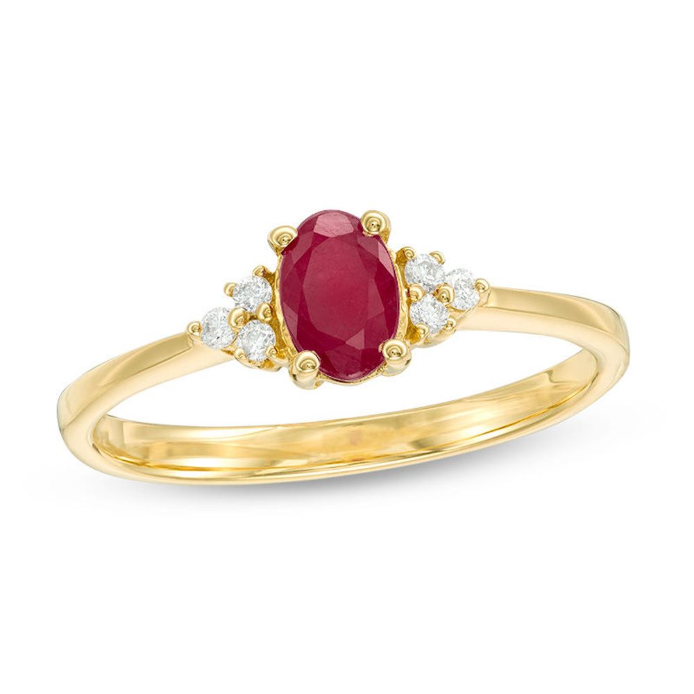 Oval Ruby and Diamond Accent Tri-Sides Ring in 10K Gold|Peoples Jewellers