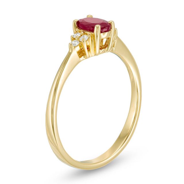 Oval Ruby and Diamond Accent Tri-Sides Ring in 10K Gold