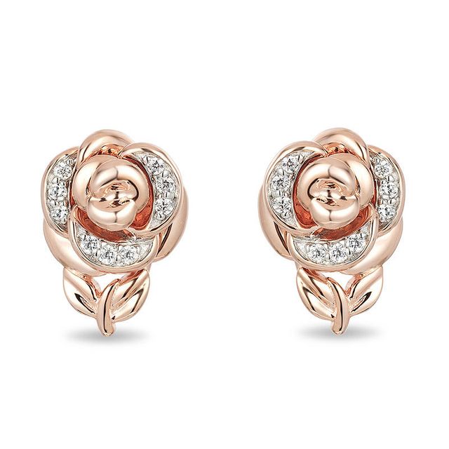 Enchanted Disney Belle 0.08 CT. T.W. Diamond Rose Stud Earrings in 10K Rose Gold|Peoples Jewellers