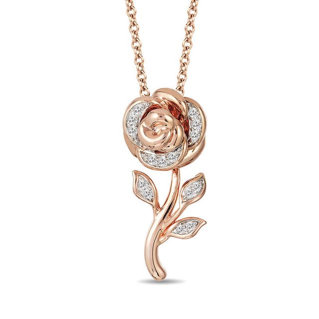 Enchanted Disney Belle 0.085 CT. T.W. Diamond Rose Pendant in 10K Rose Gold - 19"|Peoples Jewellers