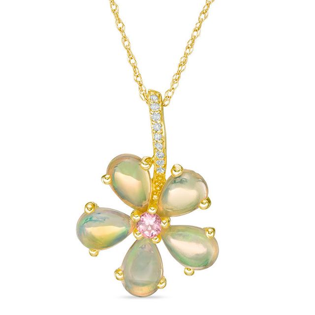 Pear-Shaped Opal, Tanzanite and Diamond Accent Flower Drop Pendant in 10K Gold|Peoples Jewellers