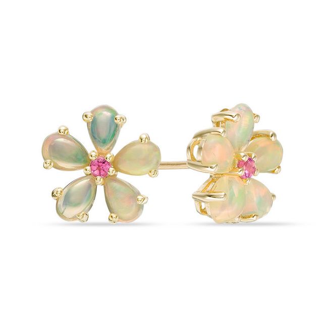 Pear-Shaped Opal and Tanzanite Flower Stud Earrings in 10K Gold|Peoples Jewellers