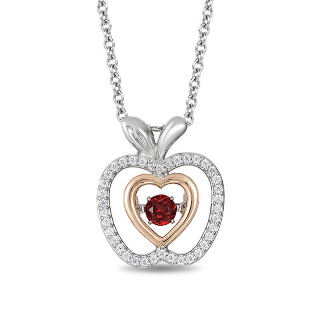 Enchanted Disney Snow White 3.5mm Garnet and 0.14 CT. T.W. Diamond Pendant in Sterling Silver and 10K Rose Gold - 19"|Peoples Jewellers
