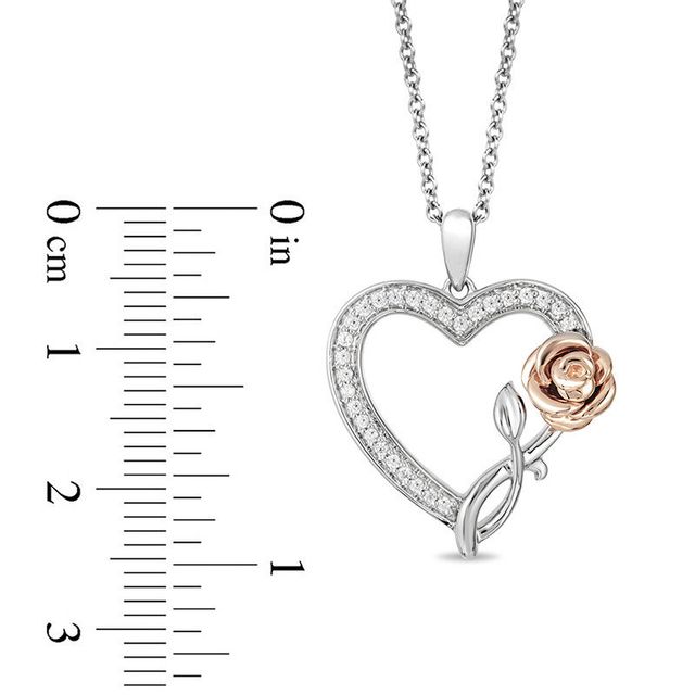 Enchanted Disney Belle 0.145 CT. T.W. Diamond Rose and Heart Pendant in Sterling Silver and 10K Rose Gold - 19"|Peoples Jewellers