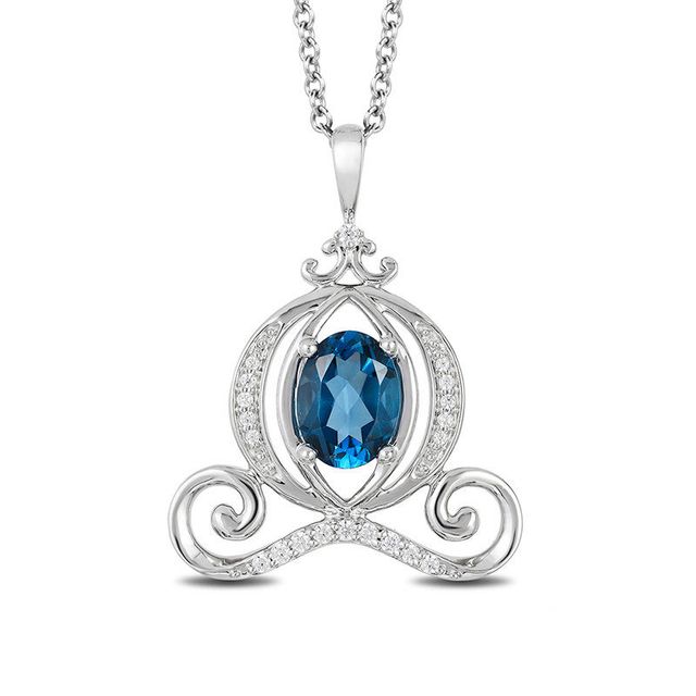 Enchanted Disney Cinderella Oval London Blue Topaz and 0.085 CT. T.W. Diamond Carriage Pendant in Sterling Silver - 19"|Peoples Jewellers