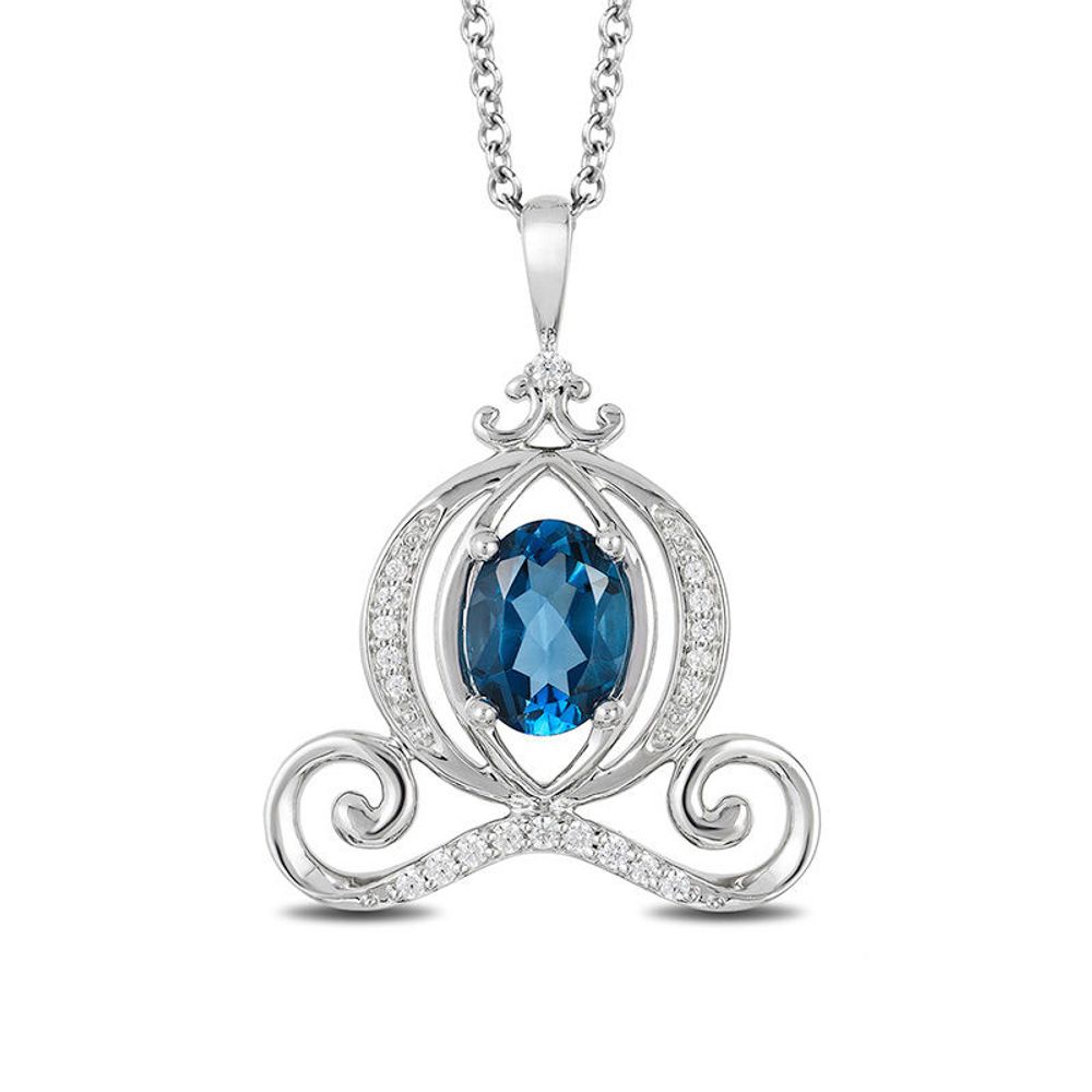 Enchanted Disney Cinderella Oval London Blue Topaz and 0.085 CT. T.W. Diamond Carriage Pendant in Sterling Silver - 19"|Peoples Jewellers