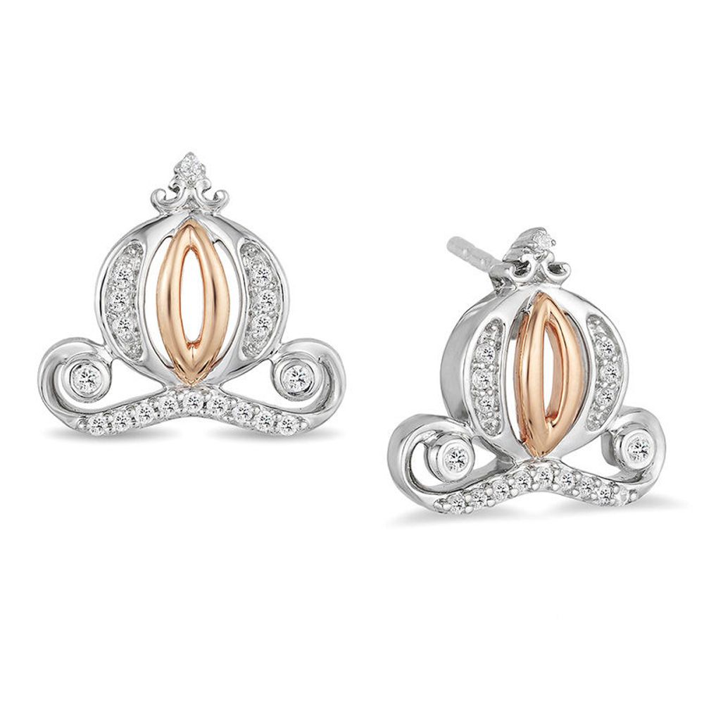 Enchanted Disney Cinderella 0.085 CT. T.W. Diamond Carriage Stud Earrings in Sterling Silver and 10K Rose Gold|Peoples Jewellers