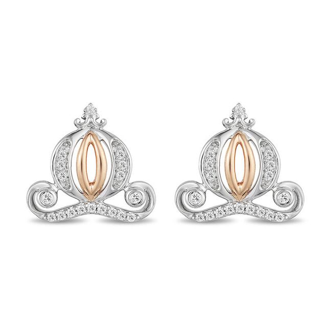 Enchanted Disney Cinderella 0.085 CT. T.W. Diamond Carriage Stud Earrings in Sterling Silver and 10K Rose Gold