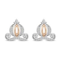 Enchanted Disney Cinderella 0.085 CT. T.W. Diamond Carriage Stud Earrings in Sterling Silver and 10K Rose Gold|Peoples Jewellers