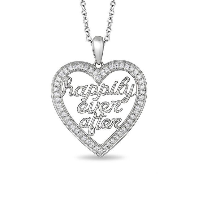 Enchanted Disney Princess 0.18 CT. T.W. Diamond "happily ever after" Heart Pendant in Sterling Silver - 19"|Peoples Jewellers