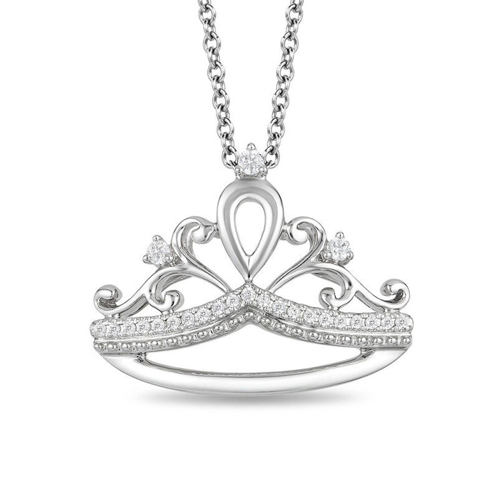 Enchanted Disney Princess 0.09 CT. T.W. Diamond Tiara Pendant in Sterling Silver - 19"|Peoples Jewellers