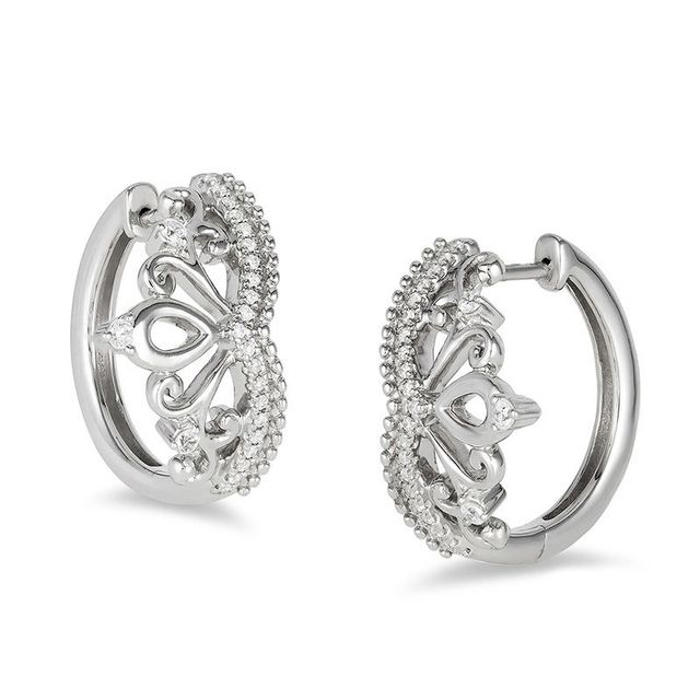 Enchanted Disney Princess 0.18 CT. T.W. Diamond Tiara Hoop Earrings in Sterling Silver|Peoples Jewellers