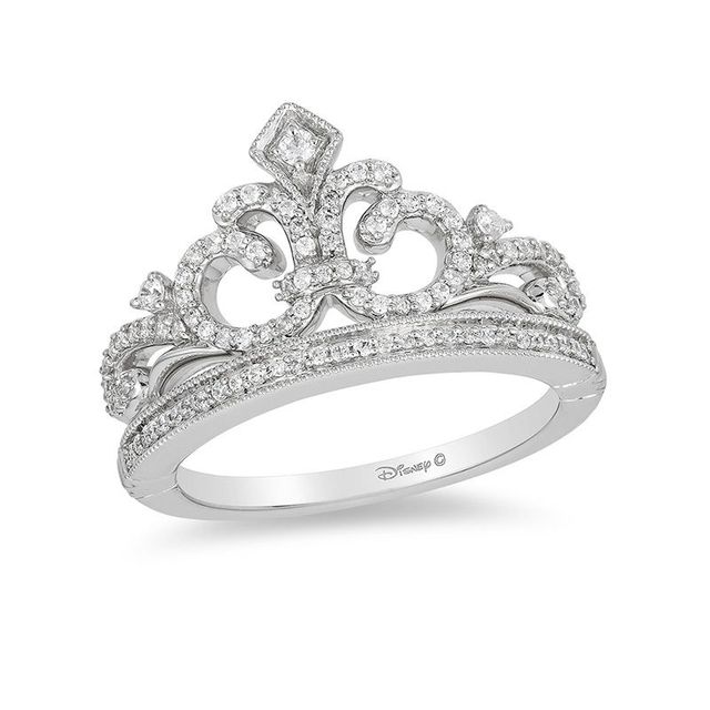 Enchanted Disney Princess 0.29 CT. T.W. Diamond Crown Vintage-Style Ring in Sterling Silver - Size 7|Peoples Jewellers