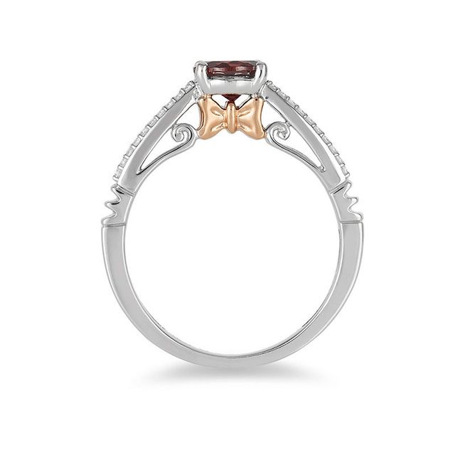 Enchanted Disney Snow White 6.0mm Garnet and 0.084 CT. T.W. Diamond Promise Ring in 10K Two-Tone Gold