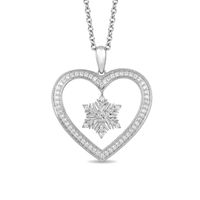 Enchanted Disney Elsa 0.18 CT. T.W. Diamond Snowflake Heart Pendant in Sterling Silver - 19"|Peoples Jewellers