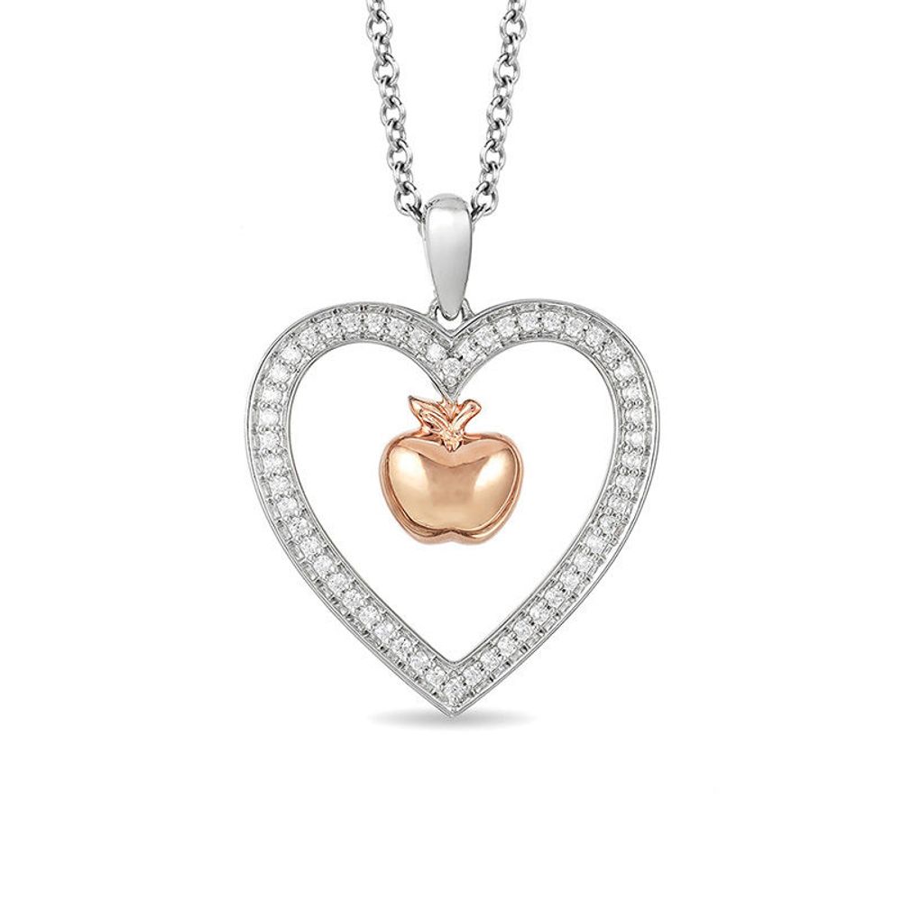 Enchanted Disney Snow White 0.18 CT. T.W. Diamond Apple Heart Pendant in Sterling Silver and 10K Rose Gold - 19"|Peoples Jewellers