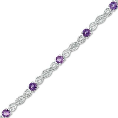 4.0mm Amethyst and Diamond Accent Double Infinity Bracelet in Sterling Silver|Peoples Jewellers