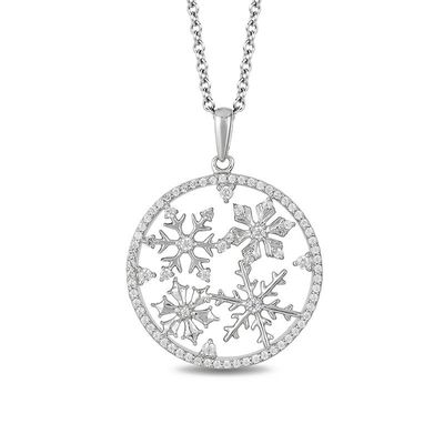 Enchanted Disney Elsa 0.23 CT. T.W. Diamond Snowflake Circle Pendant in Sterling Silver - 19"|Peoples Jewellers