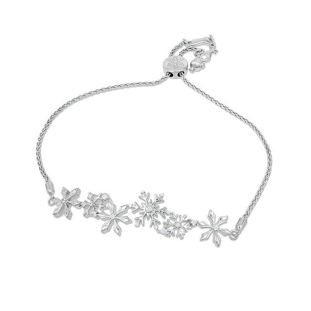 Enchanted Disney Elsa 0.145 CT. T.W. Diamond Snowflake Bolo Bracelet in Sterling Silver - 9.5"|Peoples Jewellers