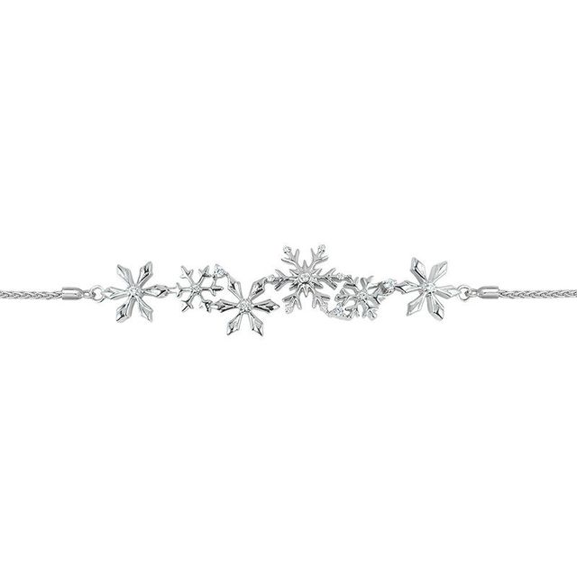 Enchanted Disney Elsa 0.145 CT. T.W. Diamond Snowflake Bolo Bracelet in Sterling Silver - 9.5"|Peoples Jewellers