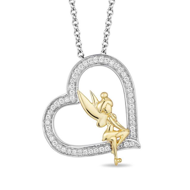 Enchanted Disney Tinker Bell 0.18 CT. T.W. Diamond Heart Pendant in Sterling Silver and 10K Gold - 19"