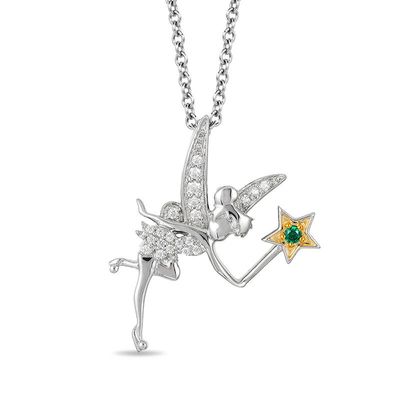 Enchanted Disney Tinker Bell Tourmaline and 0.086 CT. T.W. Diamond Pendant in Sterling Silver and 10K Gold Plate - 19"|Peoples Jewellers