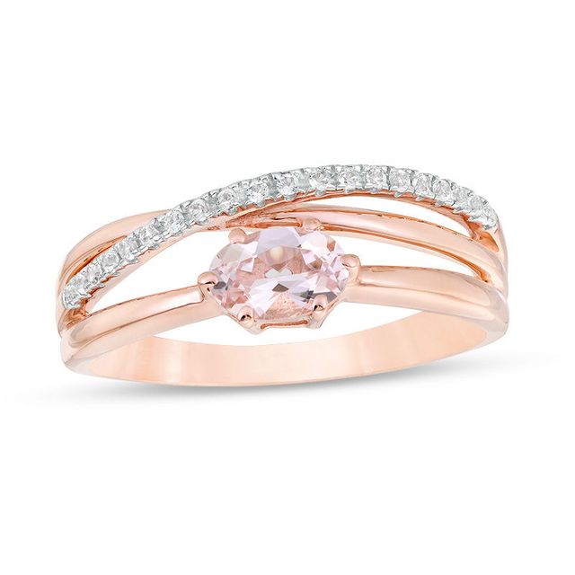 Sideways Oval Morganite and Lab-Created White Sapphire Orbit Ring in 10K Rose Gold|Peoples Jewellers