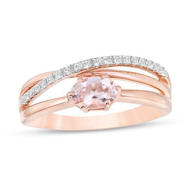 Sideways Oval Morganite and Lab-Created White Sapphire Orbit Ring in 10K Rose Gold|Peoples Jewellers