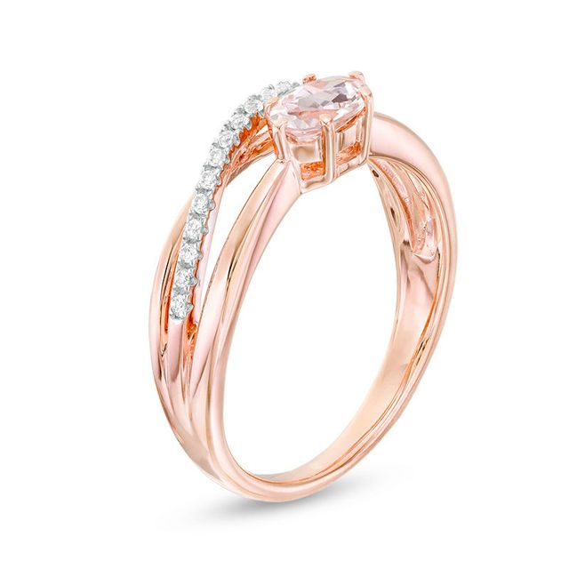 Sideways Oval Morganite and Lab-Created White Sapphire Orbit Ring in 10K Rose Gold|Peoples Jewellers