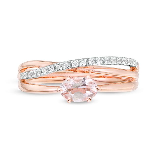 Sideways Oval Morganite and Lab-Created White Sapphire Orbit Ring in 10K Rose Gold|Peoples Jewellers