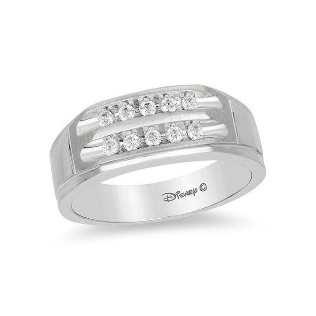 Enchanted Disney Men's CT. T.W. Diamond Two Row Wedding Band in 14K White Gold|Peoples Jewellers