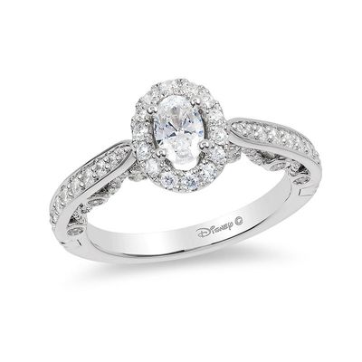 Enchanted Disney Ariel 1.00 CT. T.W. Oval Diamond Frame Engagement Ring in 14K White Gold|Peoples Jewellers