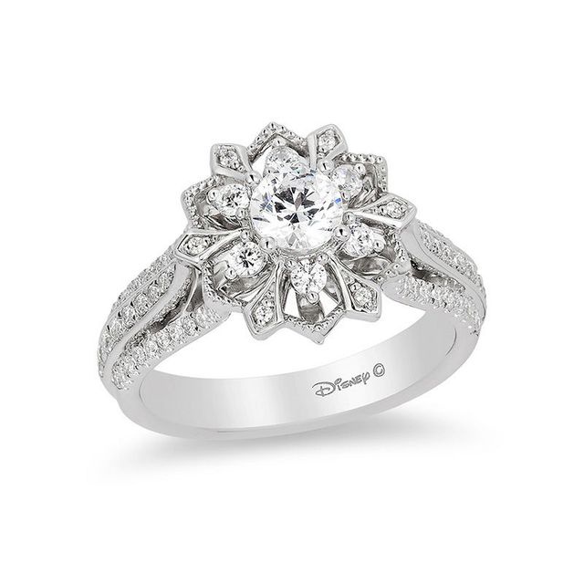 Enchanted Disney Elsa 0.95 CT. T.W. Diamond Snowflake Frame Engagement Ring in 14K White Gold|Peoples Jewellers