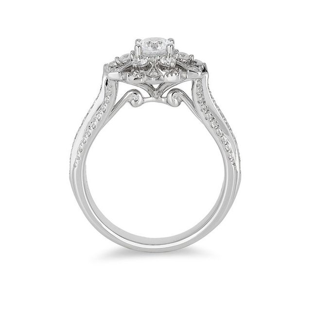 Enchanted Disney Elsa 0.95 CT. T.W. Diamond Snowflake Frame Engagement Ring in 14K White Gold|Peoples Jewellers