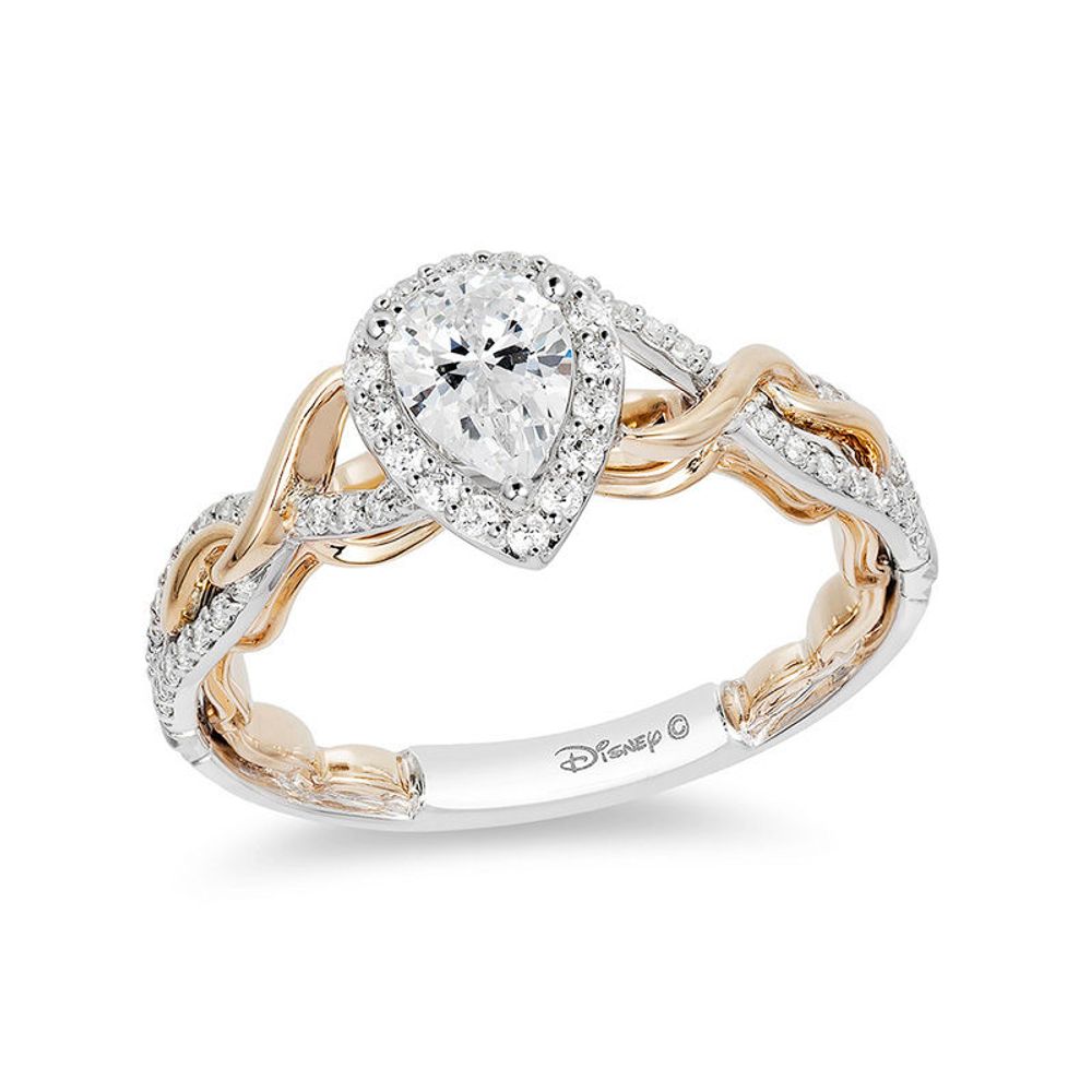 Enchanted Disney Rapunzel 0.70 CT. T.W. Pear-Shaped Diamond Frame Twist Engagement Ring in 14K Two-Tone Gold - Size 7|Peoples Jewellers