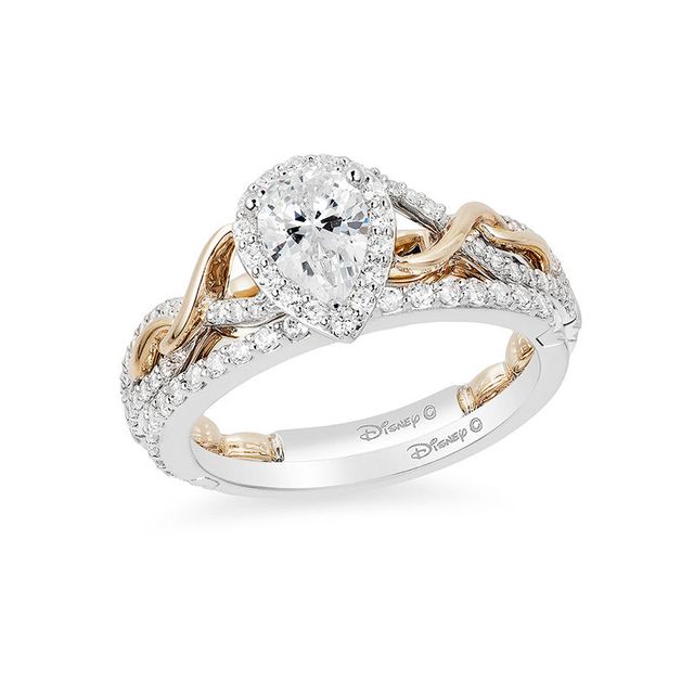 Enchanted Disney Rapunzel 0.70 CT. T.W. Pear-Shaped Diamond Frame Twist Engagement Ring in 14K Two-Tone Gold - Size 7|Peoples Jewellers