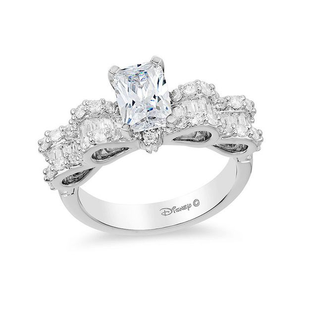 Enchanted Disney Snow White 1.70 CT. T.W. Emerald-Cut Diamond Bow Engagement Ring in 14K White Gold|Peoples Jewellers