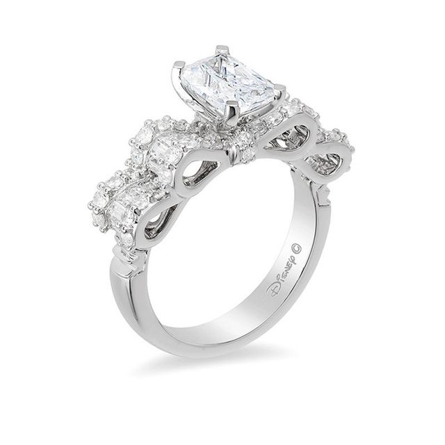 Enchanted Disney Snow White 1.70 CT. T.W. Emerald-Cut Diamond Bow Engagement Ring in 14K White Gold|Peoples Jewellers